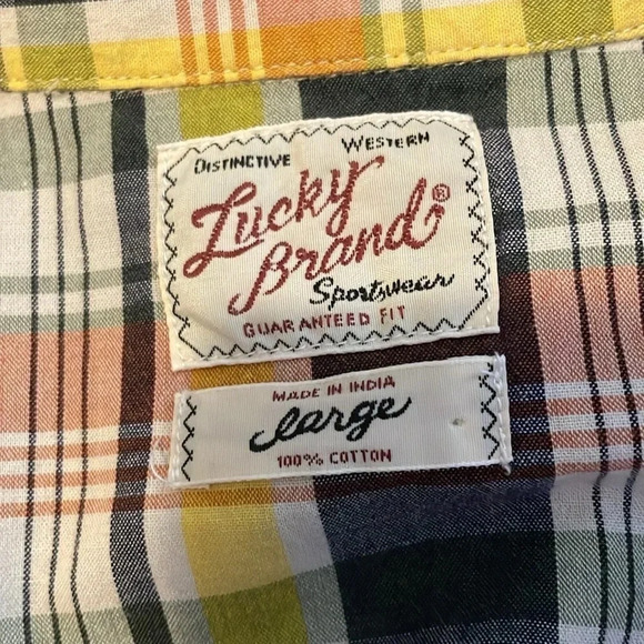 Lucky Brand Distinctive Western men’s plaid button down shirt size large - Picture 7 of 8